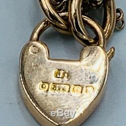 Antique 9ct Gold 6mm Hollow Curb Link Charm Bracelet & Heart Fastener 10.1g #826