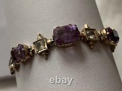 Antique 9ct Gold Amethyst White Sapphire Ladies Bracelet