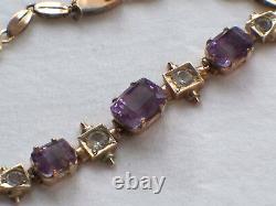 Antique 9ct Gold Amethyst White Sapphire Ladies Bracelet