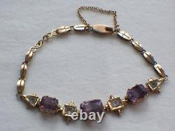 Antique 9ct Gold Amethyst White Sapphire Ladies Bracelet