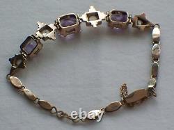 Antique 9ct Gold Amethyst White Sapphire Ladies Bracelet