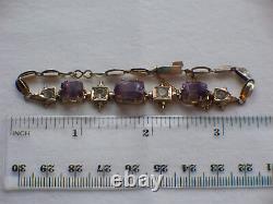 Antique 9ct Gold Amethyst White Sapphire Ladies Bracelet