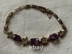 Antique 9ct Gold Amethyst White Sapphire Ladies Bracelet