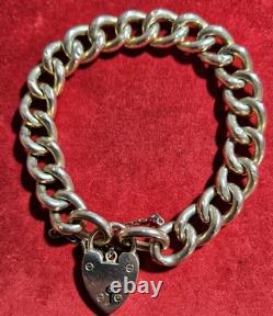 Antique 9ct Gold Curb Bracelet with Heart Padlock & Safety Chain 20.5 Grams