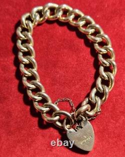 Antique 9ct Gold Curb Bracelet with Heart Padlock & Safety Chain 20.5 Grams