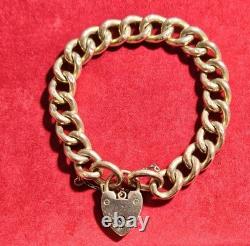 Antique 9ct Gold Curb Bracelet with Heart Padlock & Safety Chain 20.5 Grams