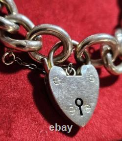 Antique 9ct Gold Curb Bracelet with Heart Padlock & Safety Chain 20.5 Grams