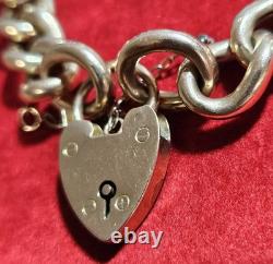 Antique 9ct Gold Curb Bracelet with Heart Padlock & Safety Chain 20.5 Grams