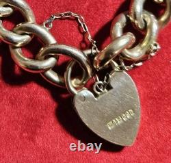 Antique 9ct Gold Curb Bracelet with Heart Padlock & Safety Chain 20.5 Grams