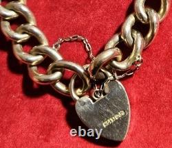 Antique 9ct Gold Curb Bracelet with Heart Padlock & Safety Chain 20.5 Grams
