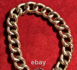 Antique 9ct Gold Curb Bracelet with Heart Padlock & Safety Chain 20.5 Grams