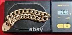 Antique 9ct Gold Curb Bracelet with Heart Padlock & Safety Chain 20.5 Grams