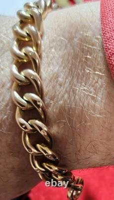 Antique 9ct Gold Curb Bracelet with Heart Padlock & Safety Chain 20.5 Grams