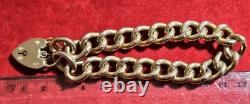 Antique 9ct Gold Curb Bracelet with Heart Padlock & Safety Chain 20.5 Grams