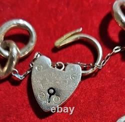 Antique 9ct Gold Curb Bracelet with Heart Padlock & Safety Chain 20.5 Grams
