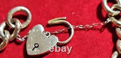 Antique 9ct Gold Curb Bracelet with Heart Padlock & Safety Chain 20.5 Grams