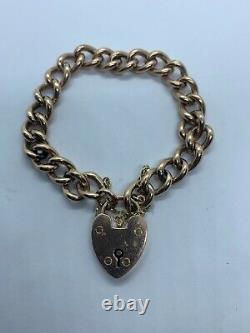 Antique 9ct Gold Curb Chain Bracelet With A Heart Clasp