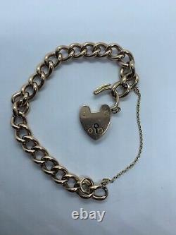 Antique 9ct Gold Curb Chain Bracelet With A Heart Clasp