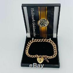 Antique 9ct Gold Graduated Link Charm Bracelet Heart Lock Fastener #770