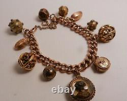 Antique 9ct Gold Victorian Etruscan Fob Charm Bracelet, Reverse Painted Dog Charm