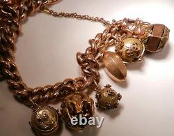 Antique 9ct Gold Victorian Etruscan Fob Charm Bracelet, Reverse Painted Dog Charm