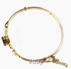 Antique 9ct Rose Gold Garnet & Pearl Hinged Bangle Bracelet