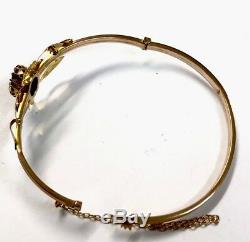 Antique 9ct Rose Gold Garnet & Pearl Hinged Bangle Bracelet