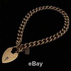 Antique 9ct Rose Gold Heart Padlock Bracelet / Charm Bracelet