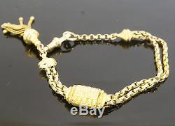 Antique 9ct Yellow Gold 7 Oval Curb Albertina Bracelet 5-10mm Wide
