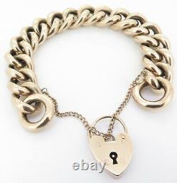 Antique 9ct Yellow Gold Curb link Bracelet With Heart Shaped Padlock C. 1900s