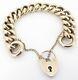 Antique 9ct Yellow Gold Curb Link Bracelet With Heart Shaped Padlock C. 1900s