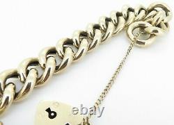 Antique 9ct Yellow Gold Curb link Bracelet With Heart Shaped Padlock C. 1900s