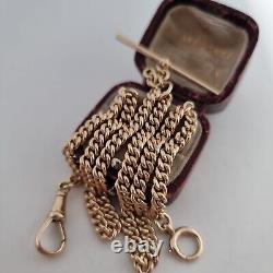 Antique 9ct Yellow Gold Double Albert Pocket Watch T-Bar Chain Necklace 375 35cm