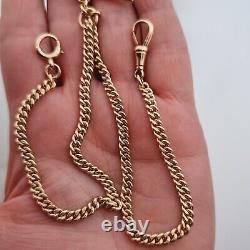 Antique 9ct Yellow Gold Double Albert Pocket Watch T-Bar Chain Necklace 375 35cm