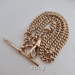 Antique 9ct Yellow Gold Double Albert Pocket Watch T-Bar Chain Necklace 375 35cm