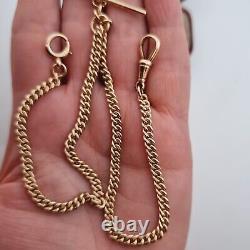 Antique 9ct Yellow Gold Double Albert Pocket Watch T-Bar Chain Necklace 375 35cm