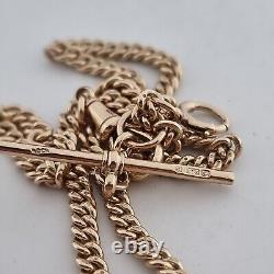 Antique 9ct Yellow Gold Double Albert Pocket Watch T-Bar Chain Necklace 375 35cm