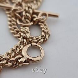 Antique 9ct Yellow Gold Double Albert Pocket Watch T-Bar Chain Necklace 375 35cm