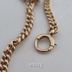 Antique 9ct Yellow Gold Double Albert Pocket Watch T-Bar Chain Necklace 375 35cm