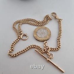 Antique 9ct Yellow Gold Double Albert Pocket Watch T-Bar Chain Necklace 375 35cm