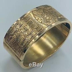 Antique 9ct Yellow Gold Floral Engraved Hinged Cuff Bangle #906