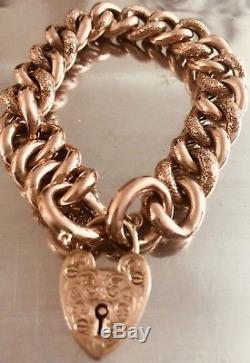 Antique 9ct rose gold patterned chunky charm bracelet Victorian 30g