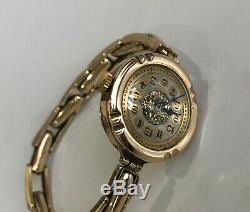 Antique 9ct solid gold bracelet & case swiss Wind Up wristwatch c1920 working