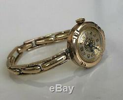 Antique 9ct solid gold bracelet & case swiss Wind Up wristwatch c1920 working