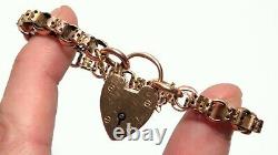 Antique Beautiful Link 9ct ROSE GOLD Romantic Heart PADLOCK Bracelet B'ham 1922