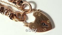 Antique Beautiful Link 9ct ROSE GOLD Romantic Heart PADLOCK Bracelet B'ham 1922
