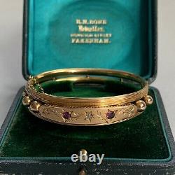 Antique Edwardian 9ct Gold Ruby Diamond Hinged Bangle 1902 Original Box 16.39g