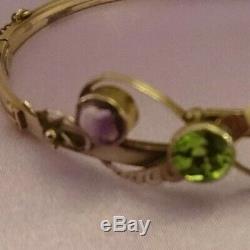 Antique Edwardian Suffragette 9ct Gold Amethyst And Peridot Bangle Circa 1910