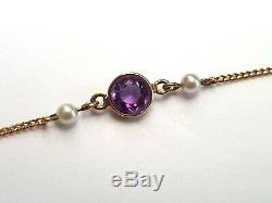 Antique-Edwardian-Superb 9ct Gold/Amethyst/Pearl Set Dainty Bracelet-circa 1905