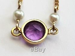 Antique-Edwardian-Superb 9ct Gold/Amethyst/Pearl Set Dainty Bracelet-circa 1905